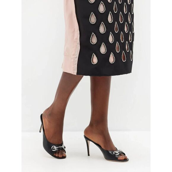 Gucci Women's Crystal Embellished Horsebit 85 Leather Mule Heels Black 41 - Picture 10 of 10